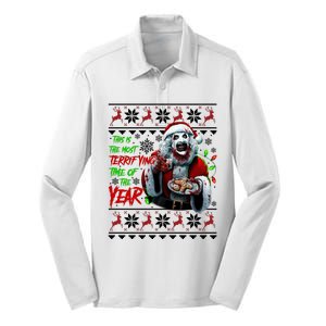 This Is The Most Terrifying Time Of The Year Art The Clown Santa Christmas Silk Touch Performance Long Sleeve Polo