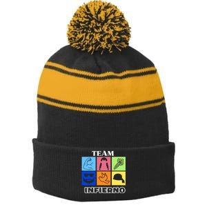 Team Infierno Stripe Pom Pom Beanie