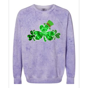 Three Irish Tie Dye Leopard Plaid Shamrocks St Patricks Day Colorblast Crewneck Sweatshirt