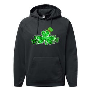 Three Irish Tie Dye Leopard Plaid Shamrocks St Patricks Day Performance Fleece Hoodie