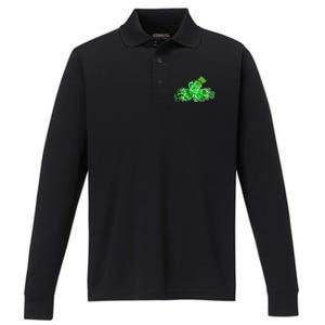 Three Irish Tie Dye Leopard Plaid Shamrocks St Patricks Day Performance Long Sleeve Polo