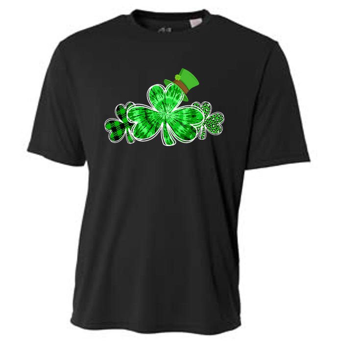 Three Irish Tie Dye Leopard Plaid Shamrocks St Patricks Day Cooling Performance Crew T-Shirt