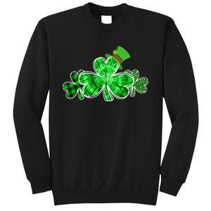 Three Irish Tie Dye Leopard Plaid Shamrocks St Patricks Day Sweatshirt