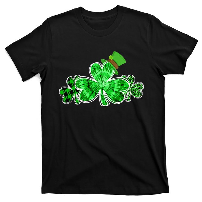 Three Irish Tie Dye Leopard Plaid Shamrocks St Patricks Day T-Shirt