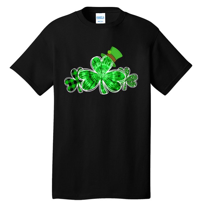 Three Irish Tie Dye Leopard Plaid Shamrocks St Patricks Day Tall T-Shirt