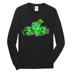 Three Irish Tie Dye Leopard Plaid Shamrocks St Patricks Day Tall Long Sleeve T-Shirt