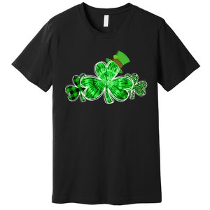 Three Irish Tie Dye Leopard Plaid Shamrocks St Patricks Day Premium T-Shirt