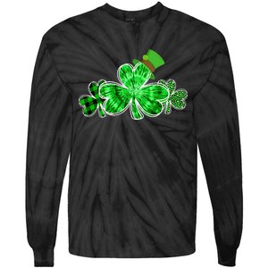 Three Irish Tie Dye Leopard Plaid Shamrocks St Patricks Day Tie-Dye Long Sleeve Shirt