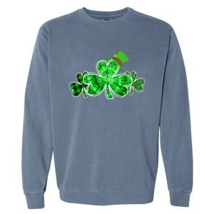 Three Irish Tie Dye Leopard Plaid Shamrocks St Patricks Day Garment-Dyed Sweatshirt