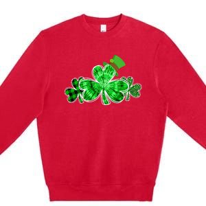 Three Irish Tie Dye Leopard Plaid Shamrocks St Patricks Day Premium Crewneck Sweatshirt