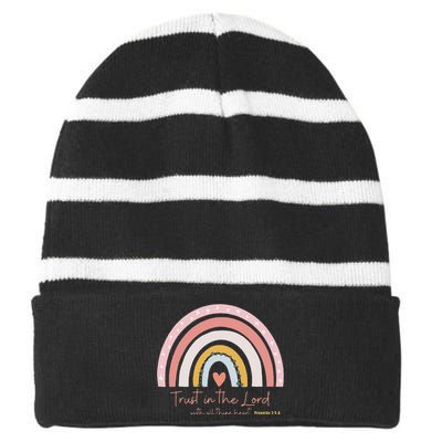 Trust In The Lord Christian Followers of Christ Striped Beanie with Solid Band