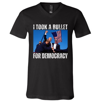 Trump I Took A Bullet For Democracy 2024 V-Neck T-Shirt