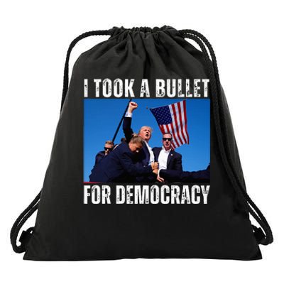 Trump I Took A Bullet For Democracy 2024 Drawstring Bag