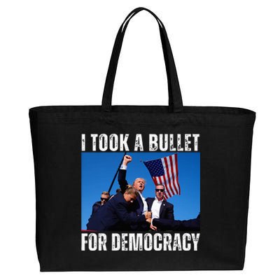 Trump I Took A Bullet For Democracy 2024 Cotton Canvas Jumbo Tote