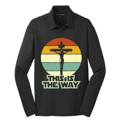 This Is The Way Jesus On The Cross Crucifix Vintage Sunrise Silk Touch Performance Long Sleeve Polo