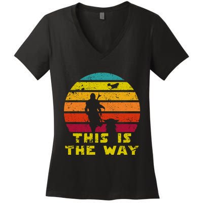 This Is The Way Reto Of Mando And Baby Sunrise Vintage Women's V-Neck T-Shirt