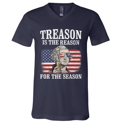 Treason Is The Reason For The Season 4th Of July Funny Retro V-Neck T-Shirt