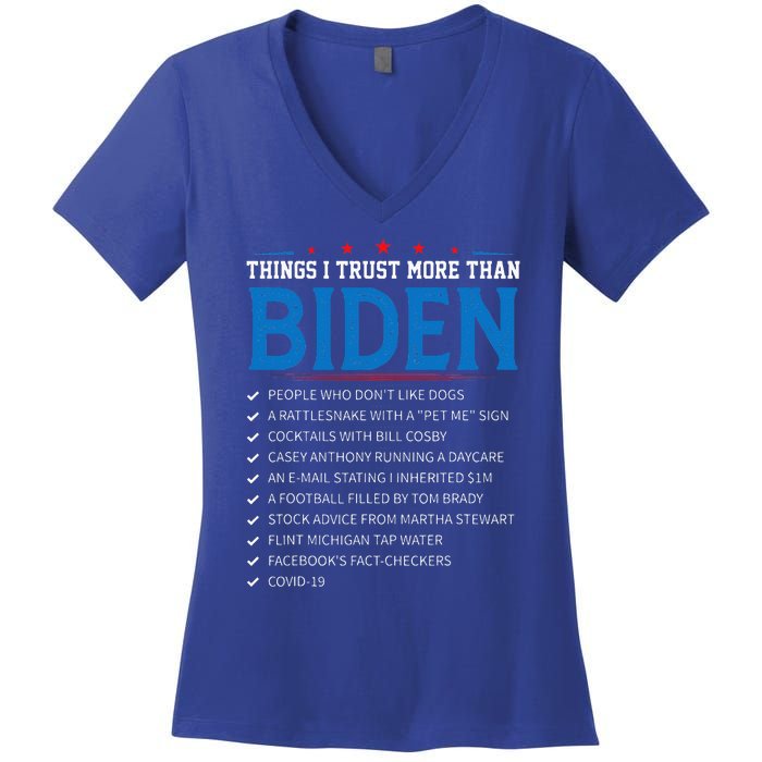 Things I Trust More Than Biden Sarcastic and Funny Joe Biden Women's V-Neck T-Shirt