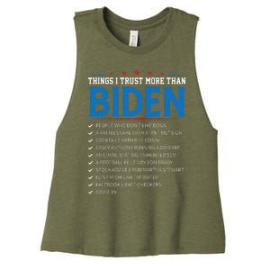 Things I Trust More Than Biden Sarcastic and Funny Joe Biden Women's Racerback Cropped Tank