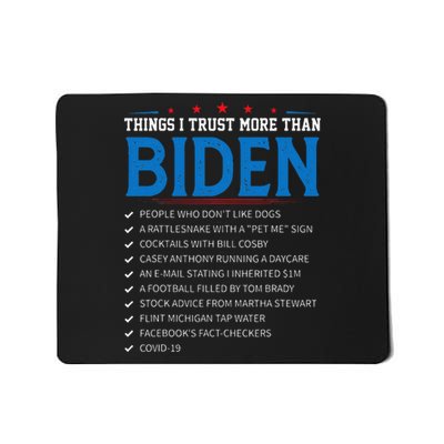 Things I Trust More Than Biden Sarcastic and Funny Joe Biden Mousepad