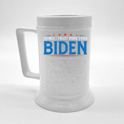 Things I Trust More Than Biden Sarcastic and Funny Joe Biden Beer Stein