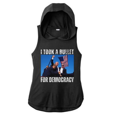 Trump I Took A Bullet For Democracy 2024 Ladies PosiCharge Tri-Blend Wicking Draft Hoodie Tank