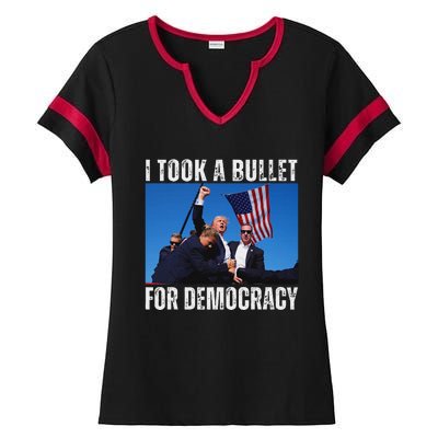 Trump I Took A Bullet For Democracy 2024 Ladies Halftime Notch Neck Tee