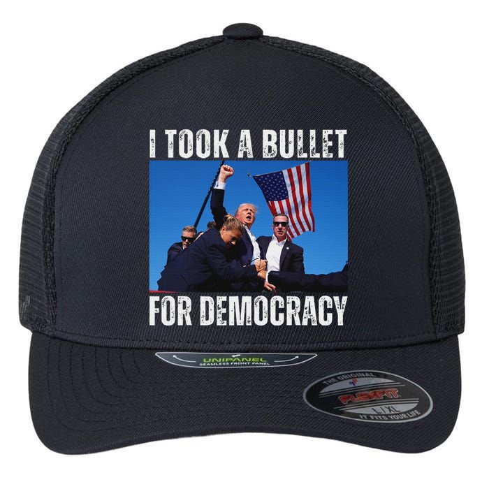 Trump I Took A Bullet For Democracy 2024 Flexfit Unipanel Trucker Cap