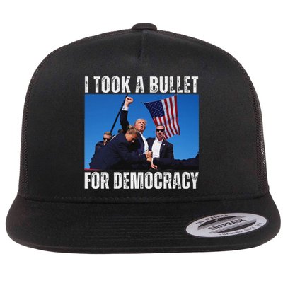 Trump I Took A Bullet For Democracy 2024 Flat Bill Trucker Hat