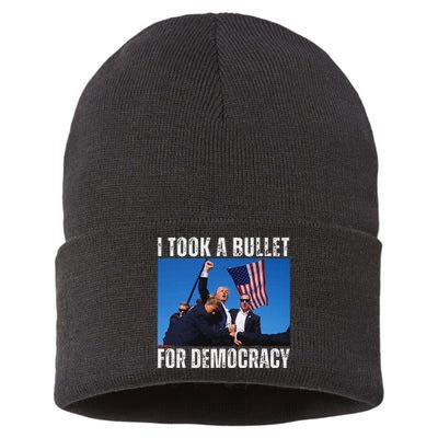 Trump I Took A Bullet For Democracy 2024 Sustainable Knit Beanie