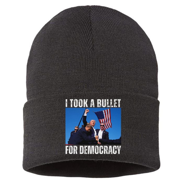 Trump I Took A Bullet For Democracy 2024 Sustainable Knit Beanie