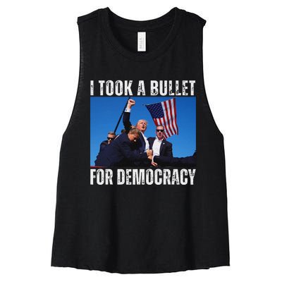 Trump I Took A Bullet For Democracy 2024 Women's Racerback Cropped Tank