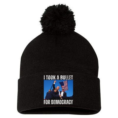 Trump I Took A Bullet For Democracy 2024 Pom Pom 12in Knit Beanie