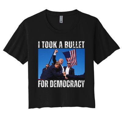 Trump I Took A Bullet For Democracy 2024 Women's Crop Top Tee