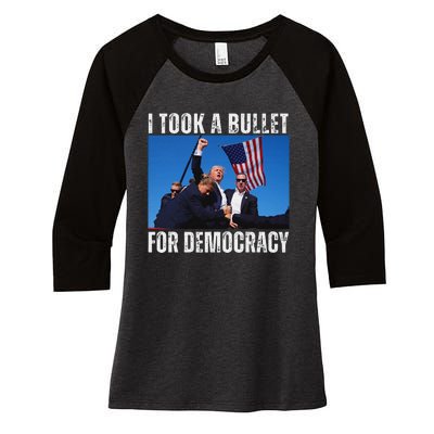 Trump I Took A Bullet For Democracy 2024 Women's Tri-Blend 3/4-Sleeve Raglan Shirt