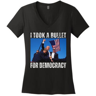 Trump I Took A Bullet For Democracy 2024 Women's V-Neck T-Shirt