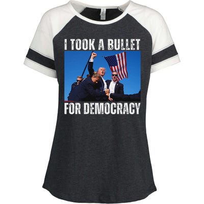 Trump I Took A Bullet For Democracy 2024 Enza Ladies Jersey Colorblock Tee