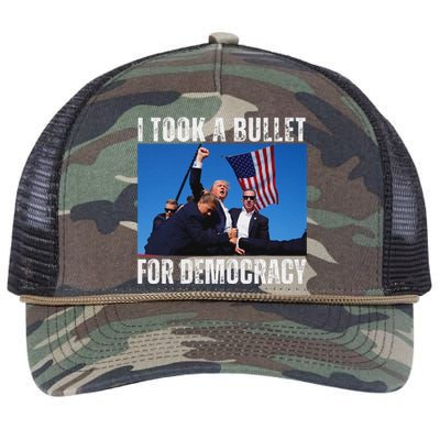 Trump I Took A Bullet For Democracy 2024 Retro Rope Trucker Hat Cap