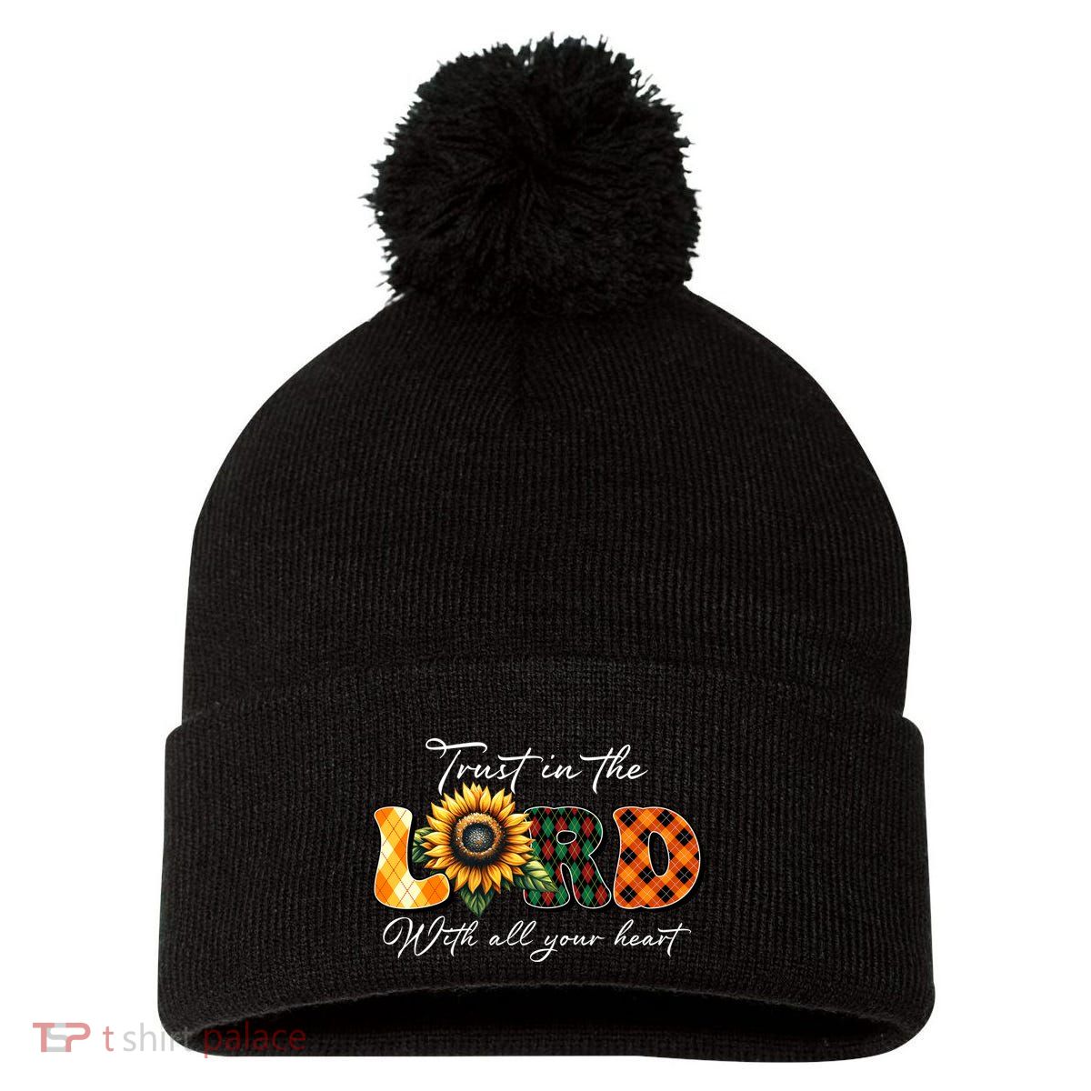 Trust In The Lord With All Your Heart Pom Pom 12in Knit Beanie