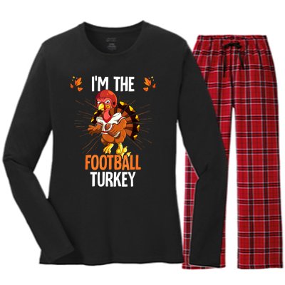 Thanksgiving IM The Football Turkey Women's Long Sleeve Flannel Pajama Set 