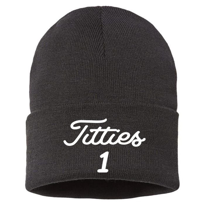 Titties 1 2 3 4 Custom Golf Ball Personalize Matching Sustainable Knit Beanie