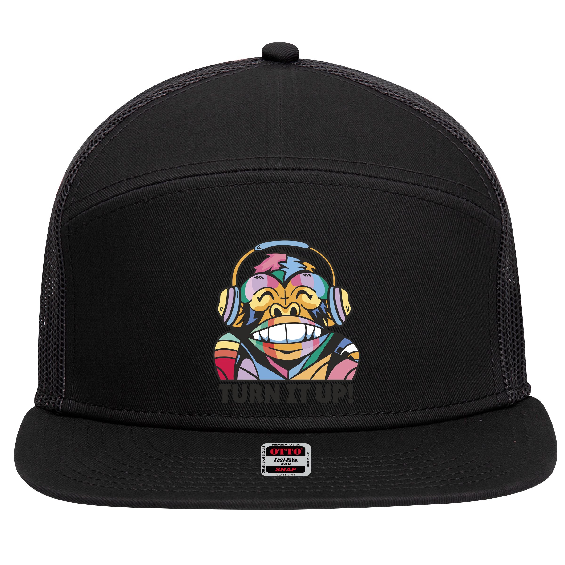 Turn It Up Music Monkey 7 Panel Mesh Trucker Snapback Hat