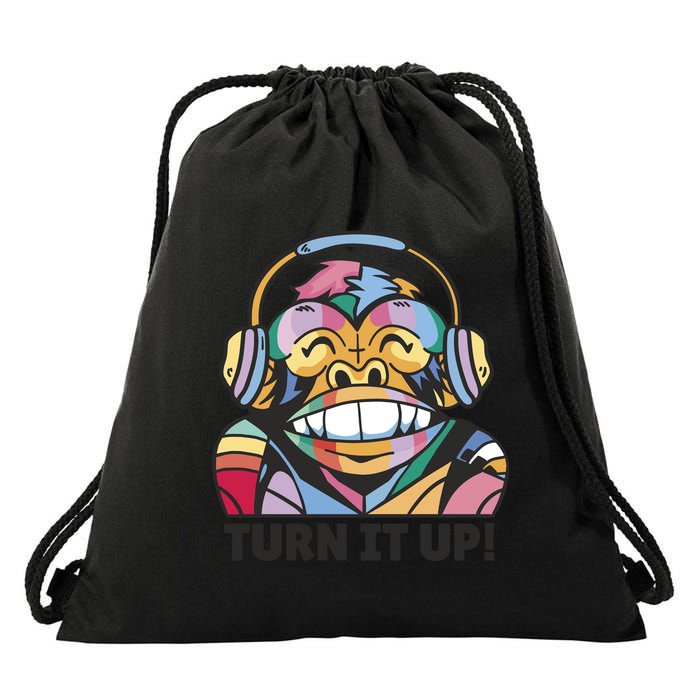 Turn It Up Music Monkey Drawstring Bag