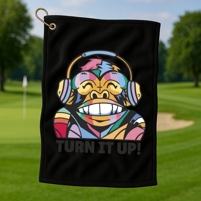 Turn It Up Music Monkey Golf Towel