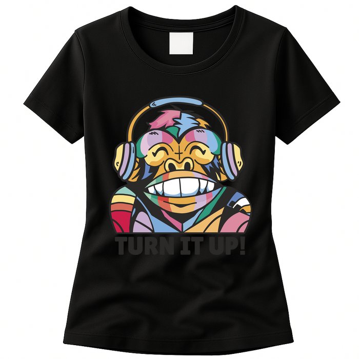Turn It Up Music Monkey Womens T-Shirt