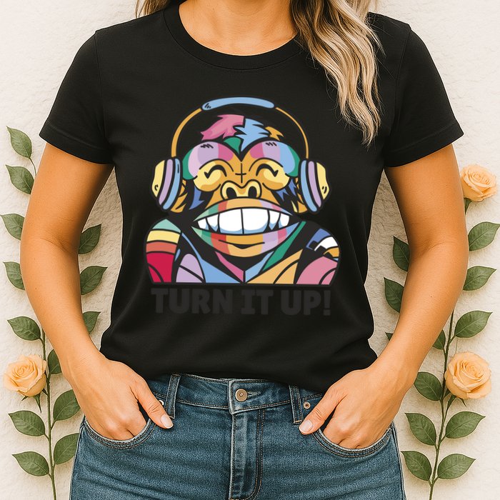 Turn It Up Music Monkey Womens T-Shirt