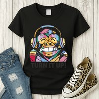Turn It Up Music Monkey Womens T-Shirt