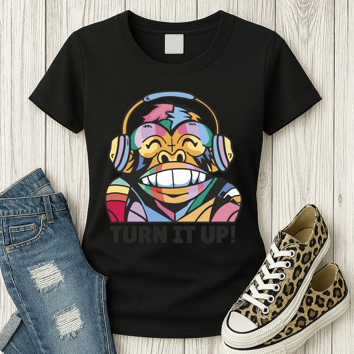 Turn It Up Music Monkey Womens T-Shirt