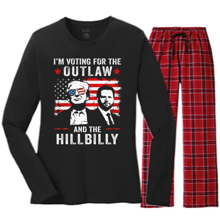 Trump IM Voting For The Outlaw And Hillbilly Trump Vance Women's Long Sleeve Flannel Pajama Set 