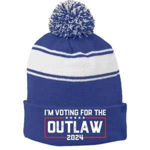 Trump IM Voting For The Outlaw 2024 Election Maga Trump Gift Stripe Pom Pom Beanie